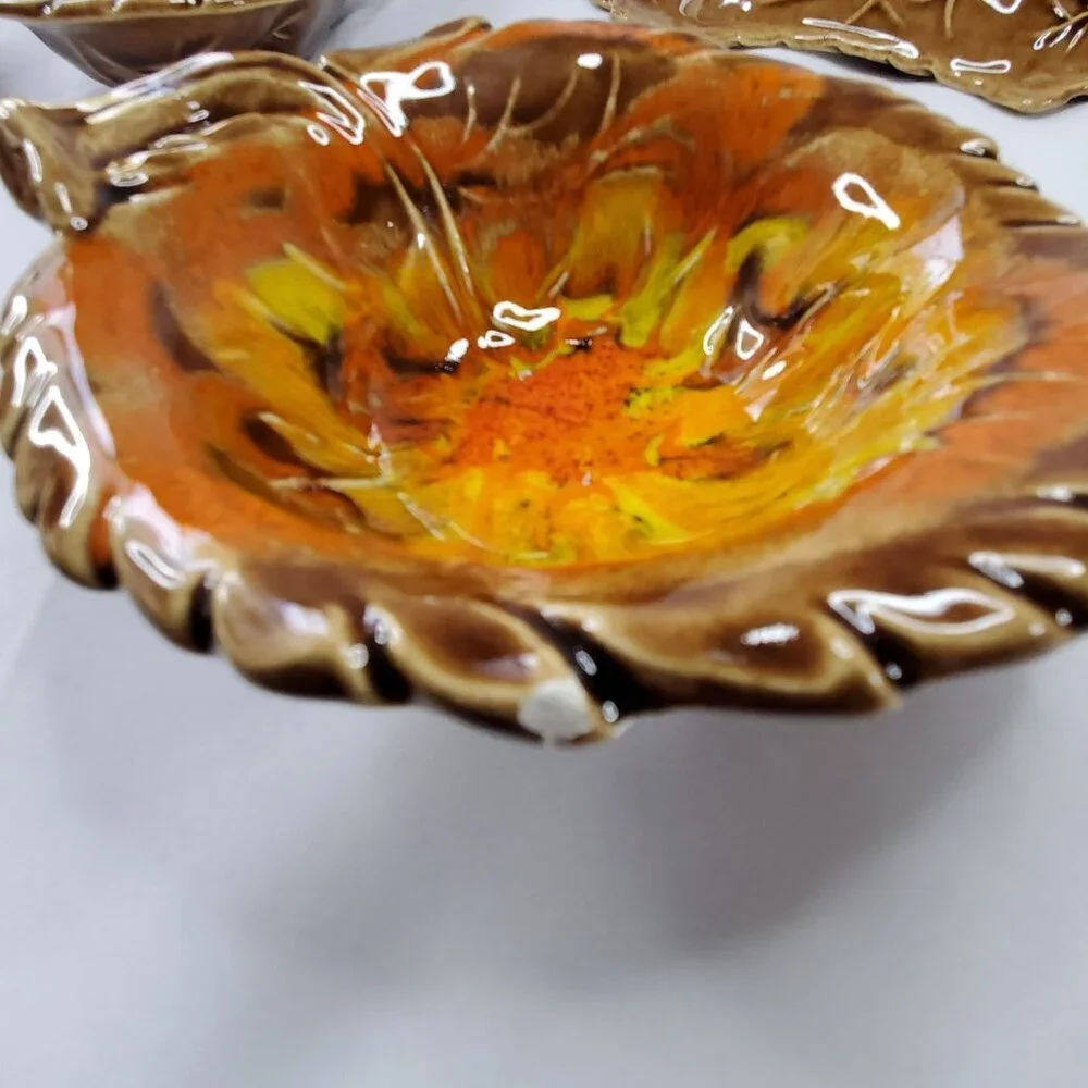 VTG California Originals Fall Leaf-Shaped Ceramic Serving Dish Set Orange Brown - Picture 5 of 9